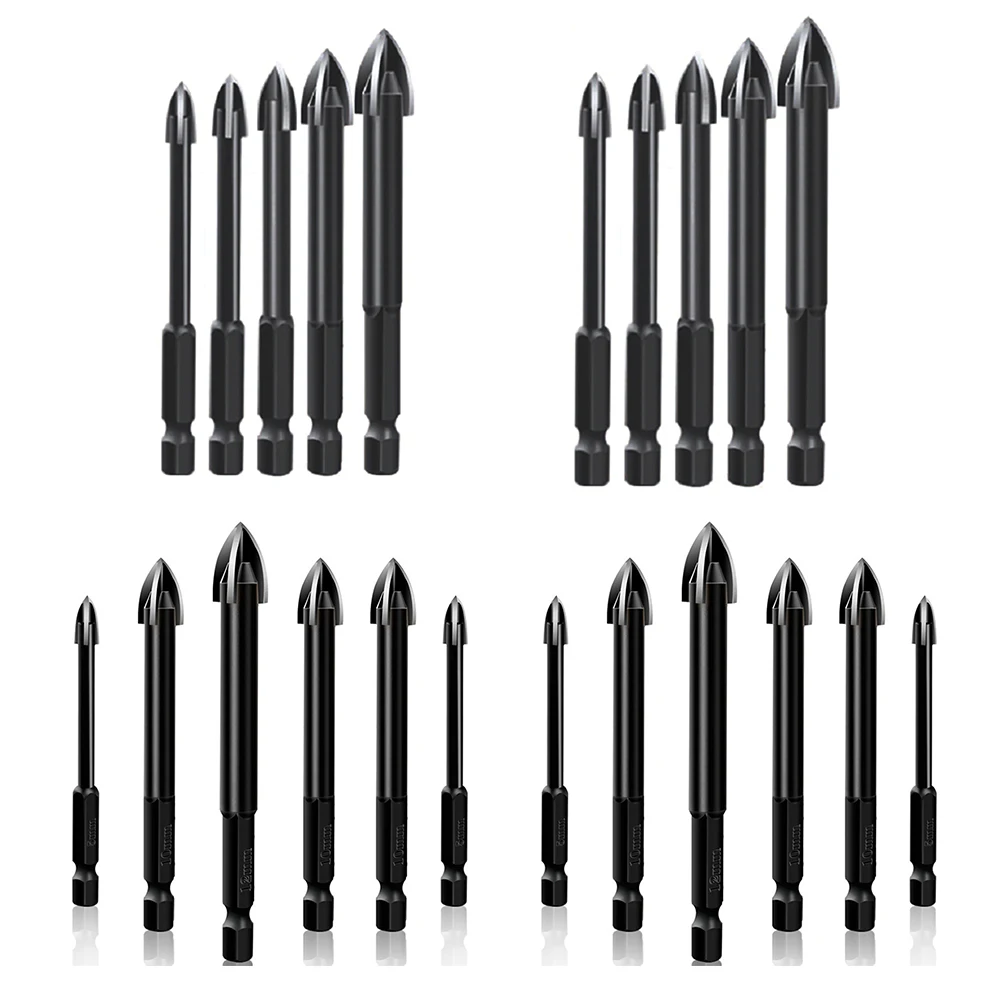 

5/6Pcs Universal Cross Hex Tile Drilling Bits Sets for Glass Ceramic Concrete Carbide Hole Opener Brick Alloy Triangle Tool Kits