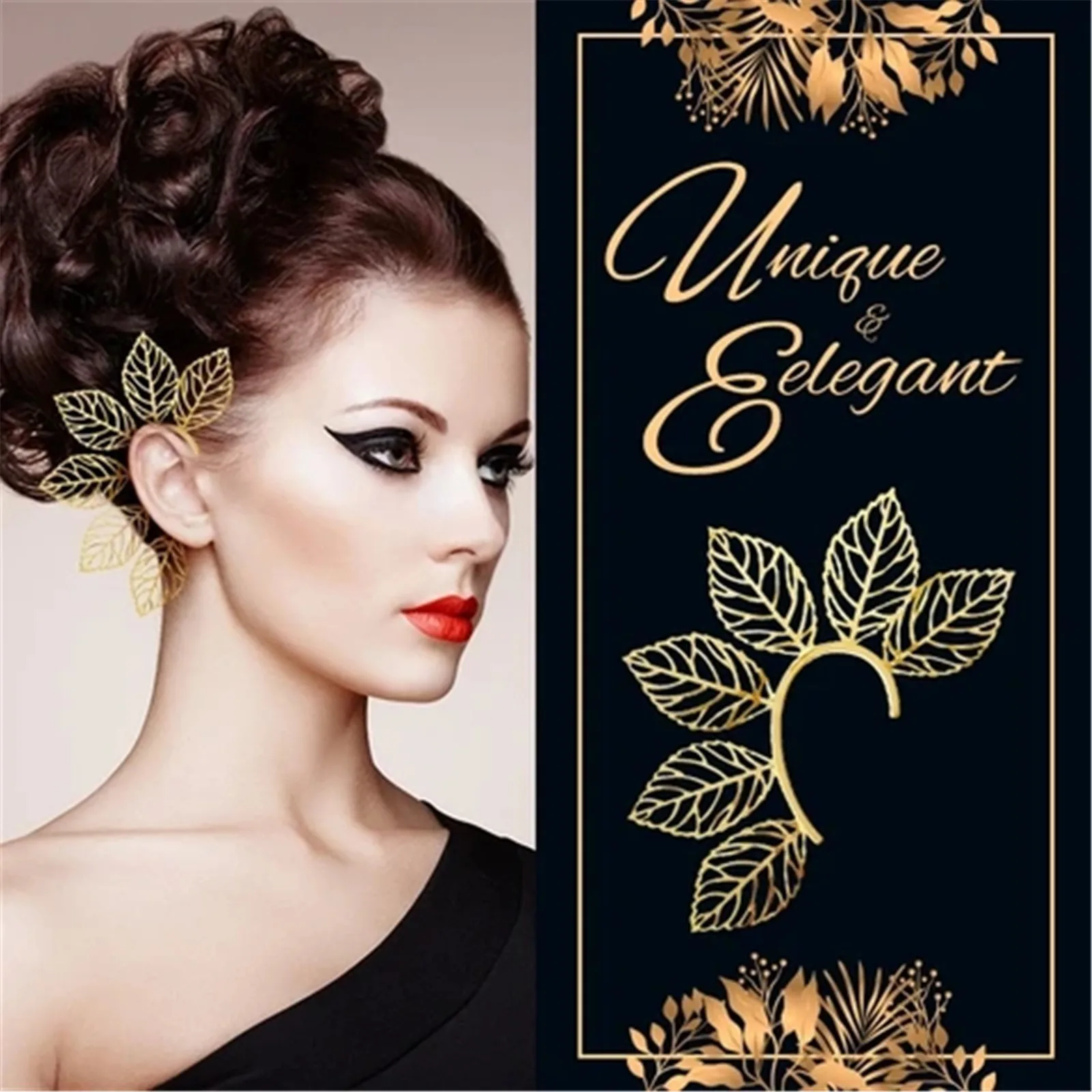 

Multi-Function Hair Clip Earring Accessories Gift Ear Cuff Hair Clip Vintage Leaf No Pierced Ear Cuff Single Earring Metal