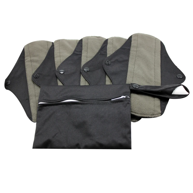 Black With 1 bag 5 шт древесный уголь бамбуковые тканевые подушечки моющиеся менструальные подушечки многоразовые гигиенические полотенца - Цвет: Black With 1 bag