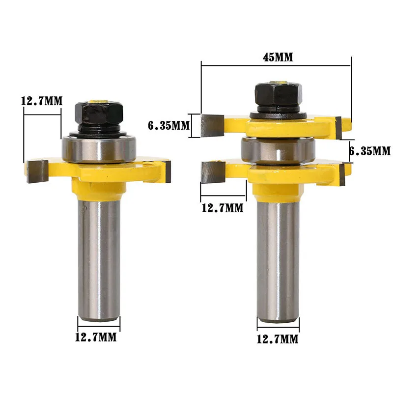 

1/2" Shank 2 Bit Tongue Groove Router Bit Set Woodworking Milling Cutter Knife Tenon Cutting Tools