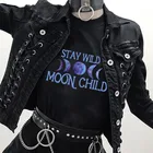 Графический Футболка STAY WILD MOON для детей с принтом букв Hartajuku с коротким рукавом гот футболки для женщин, топы, майки, модные Забавные футболки