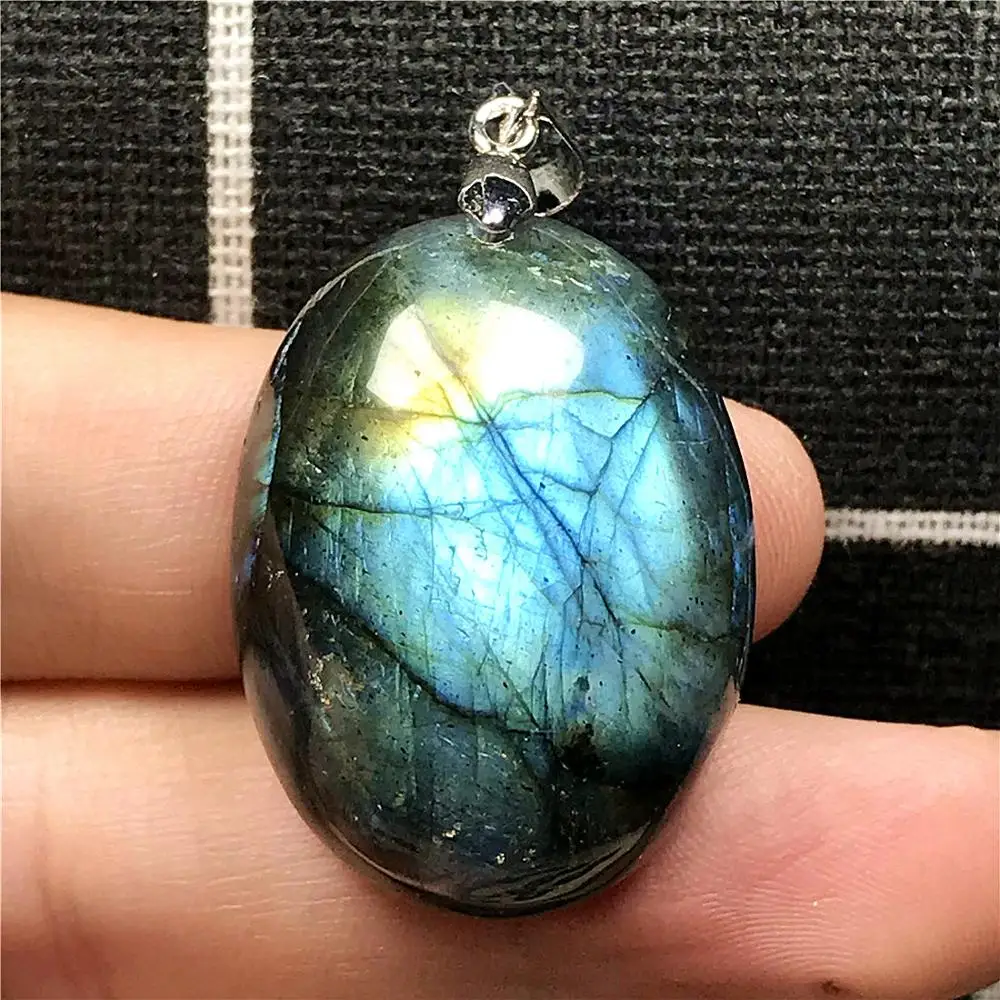 

Natural Blue Yellow Light Labradorite Pendant Jewelry For Woman Lady Man Crystal Silver 30x23x13mm Moonstone Beads Stone AAAAA