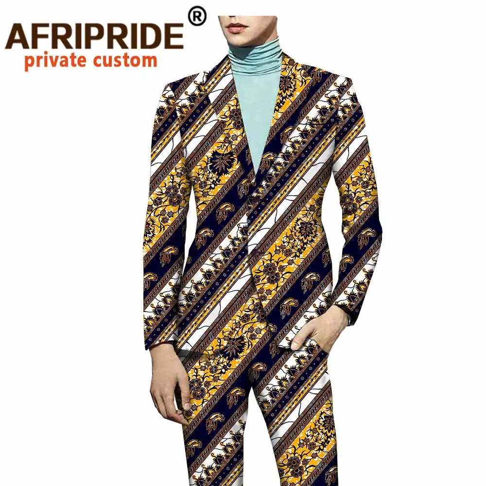 African suit for men dashiki coats and print pants 2 piece set 2 button slim fit jacket outwear trousers outfits formal A731601
