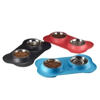 antislip double dog bowl with silicone mat durable stainless steel water food feeder pet feeding drinking bowls for dogs cats