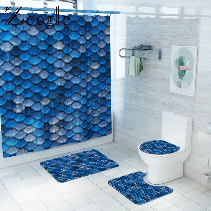 

3D Printed Bathroom Carpet Rug Bath Mat Waterproof Shower Curtain Set Anti-slip Floor Mat Toilet Rug Toilet Seat Cushion