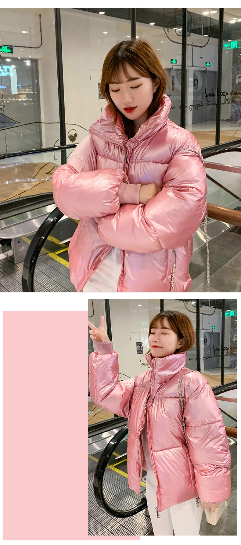 New Arrival Fashion Women Winter Glossy Parka Warm Thicken Ladies Coat Short Stand Collar Coats Parka Womens Jackets