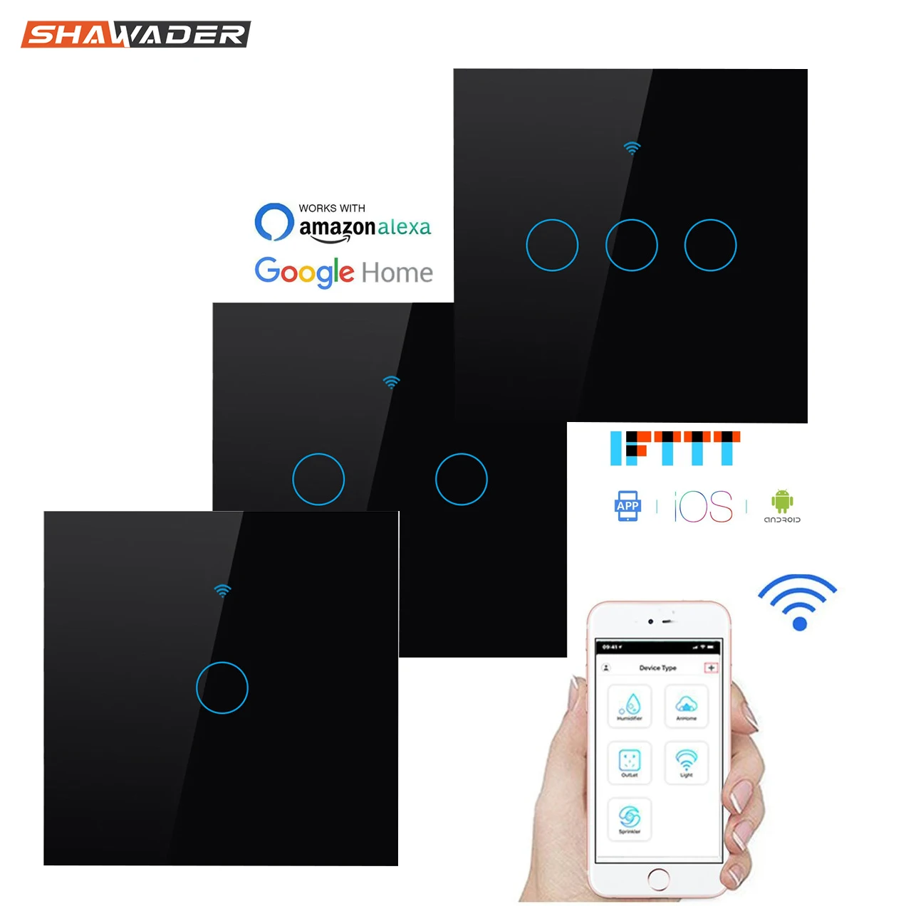Wi-Fi умный светильник со стеклянной сенсорной панелью, голосовой беспроводной пульт дистанционного управления, электрическая мощная лампа, переключатели для Alexa Google Home
