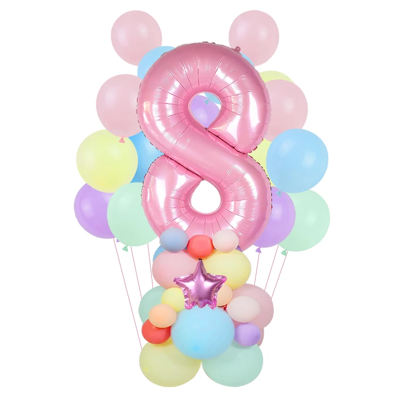 

63Pcs/Set Pink Number Balloon Kit Party Backdrop Decoration Macaron Digital Globos For Kids Birthday Wedding Holiday Decor