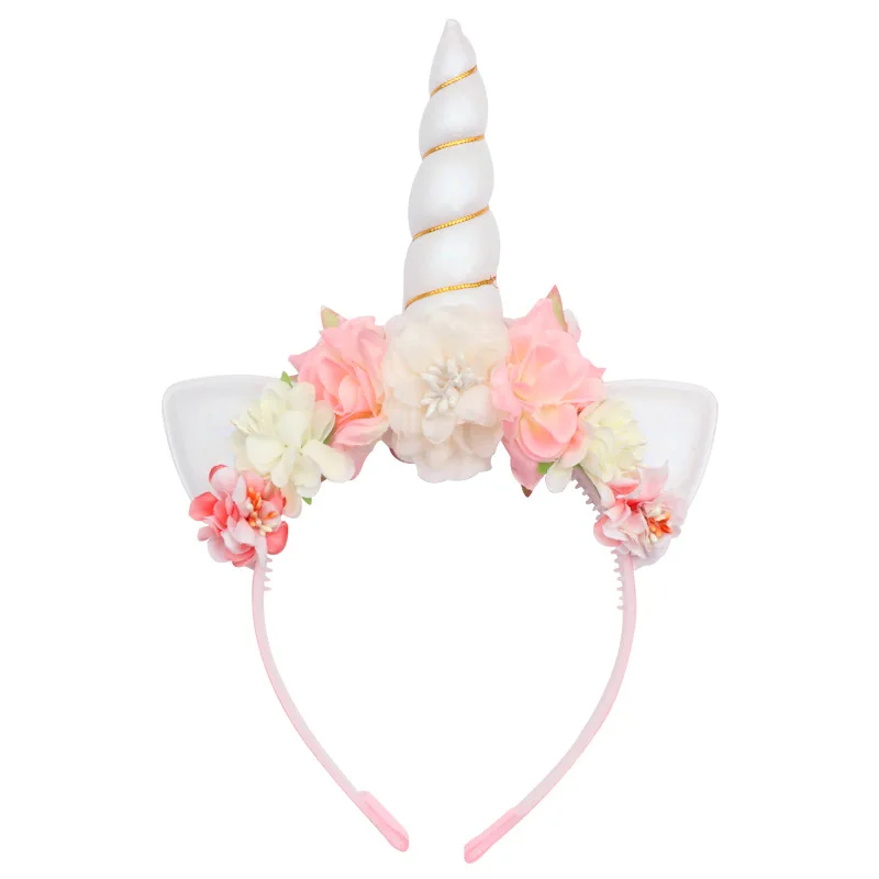 

Cute Unicorn Headband Kids Sweet Flower Horn Hair Band Birthday Party Handmade Fashion Floral Crown Headwear Hair Accessories