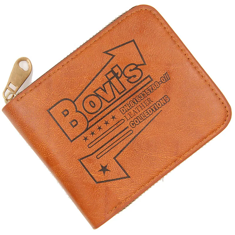 

Short Leather Wallet Brown Bifold Hasp Credit Card Photo Holder Coin Purses High Quality Men Wallets Billetera