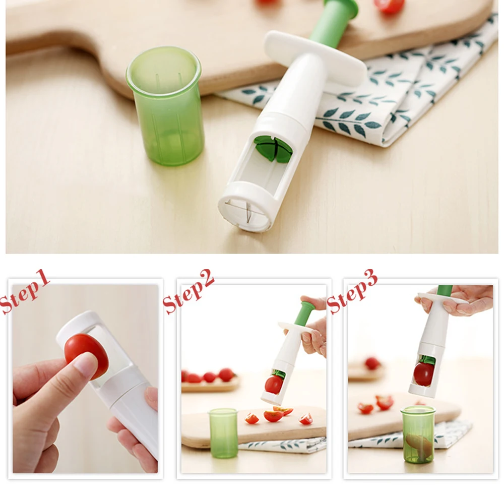 

The New Grape Tomato Slicer Children Fruit Tools Tools Fruit and Vegetable Cherry Fruit Slicer Creative Kitchen Tools