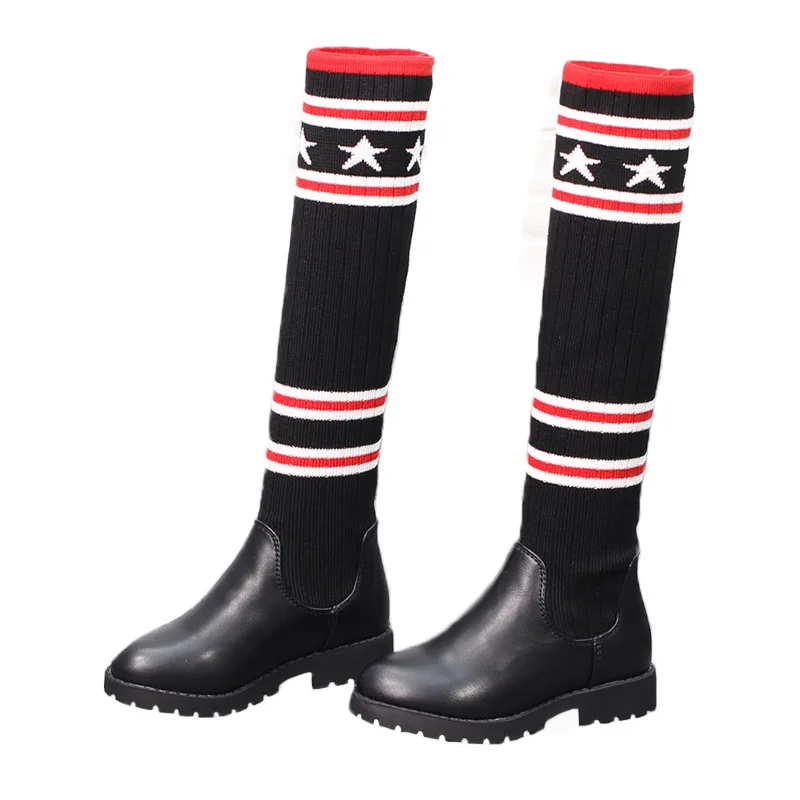 Весенне осенние сапоги выше колена для девочек детские вязаные модные