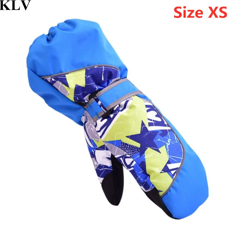 Blue XS Детские перчатки, водонепроницаемые лыжные варежки, уличные утепленные на подкладке длинные манжеты, Нескользящие регулируемые Зимние теплые детские варежки, От 3 до 12 лет - Цвет: Blue XS