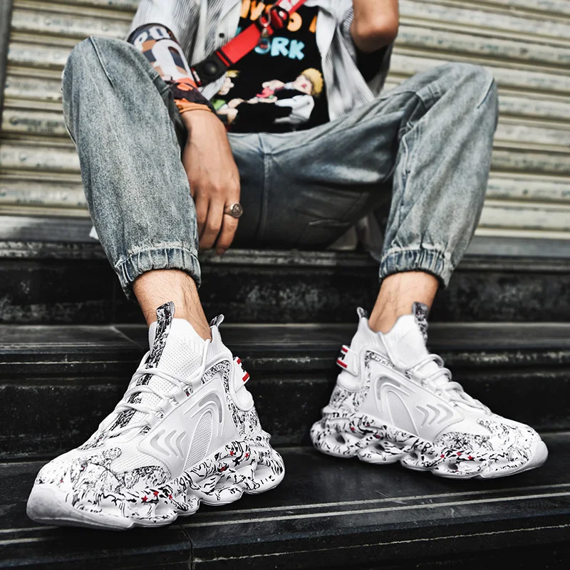 

Large Size Shoes Men Sneakers Fashion Sports Breathable Mesh Men's High Top Quality Male Lightweight Shoe Socks Brand Blade