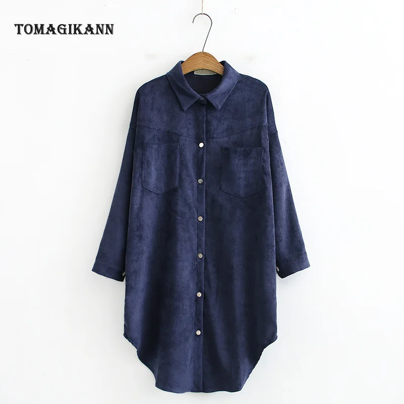 Винтажные длинные рубашки размера плюс весна и осень Женская однотонная блузка с