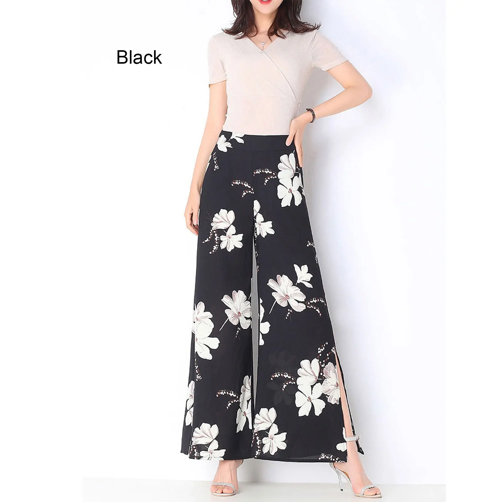 

Women's wide-leg pants summer new style Korean loose slit cropped trousers women high waist fall