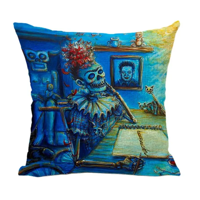 Наволочка для подушки с изображением мексиканского черепа 45*45 см зеркальное