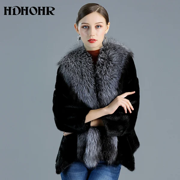 HDHOHR новые шубы из натурального меха, женские шубы из натурального меха норки, для отдыха, теплая зимняя короткая норковая Меховая куртка - Цвет: Черный