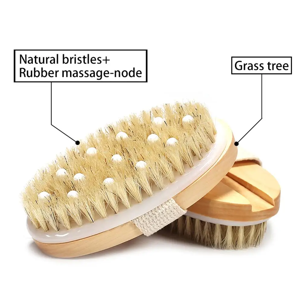 

2 in 1 Wooden Natural Bristle Body Brush Dry Wet Bath Scrubber Massager Bath Shower SPA Bristle Brush Without Handle