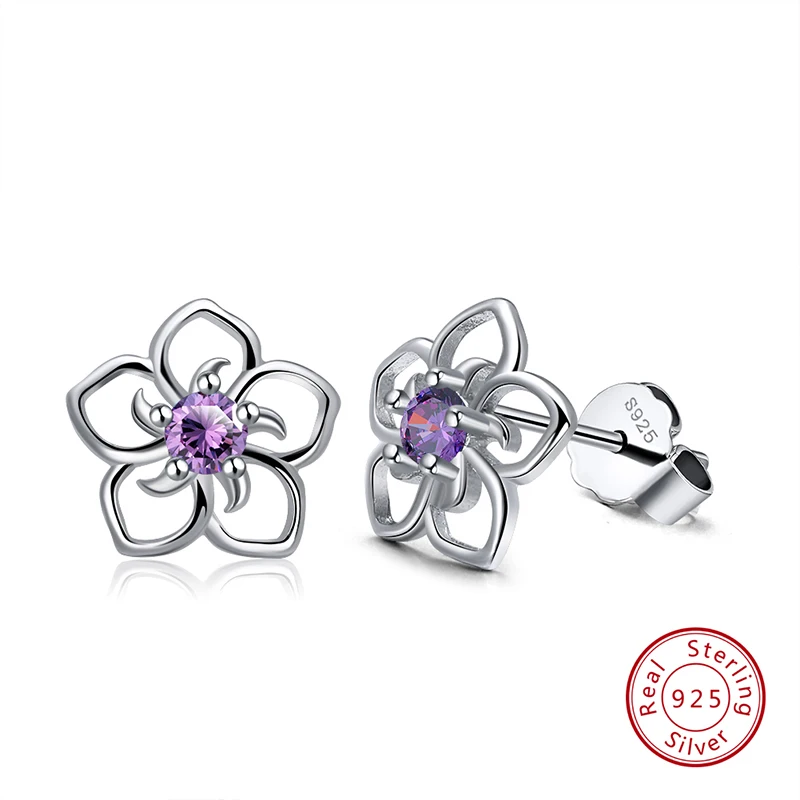 ORSA JEWELS 925 пробы серебряные женские серьги-гвоздики прозрачный/красный/синий/фиолетовый AAA кубический циркон Доступные модные ювелирные изделия SE71 - Цвет камня: purple color