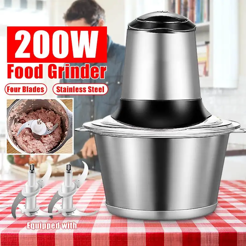 

Электрическая мясорубка из нержавеющей стали, 2 л/200 л, Вт, измельчитель, Кухонный комбайн, слайсер с двойным лезвием/одним лезвием