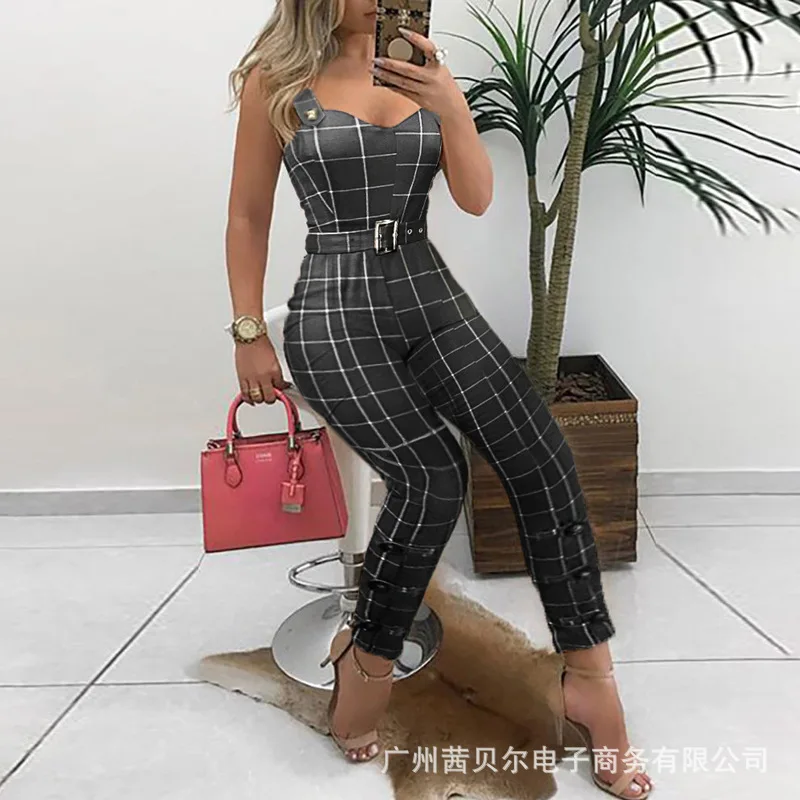 

WEPBEL Women's Casual Sleeveless Slim Fit Jumpsuits Autumn Fashion V-neck High Waist Spaghetti Strap Straight Jumpsuits