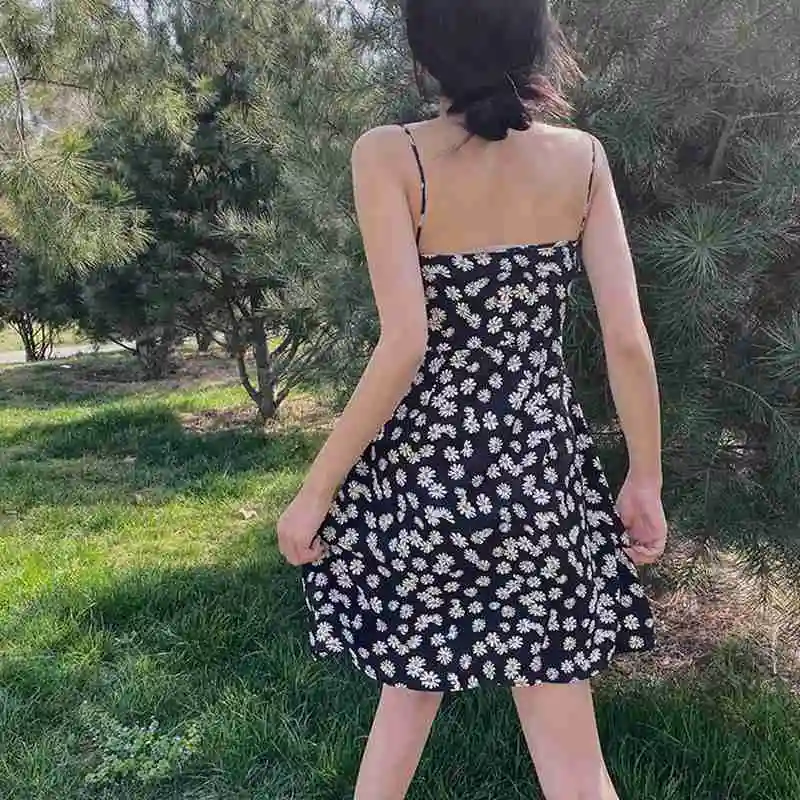 Летнее Сексуальное Милое женское платье с открытой спиной и цветочным принтом в