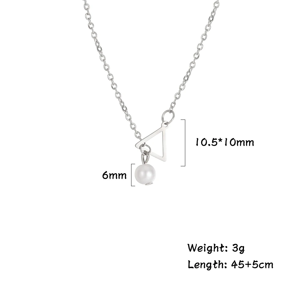 

Lucktune Triangle Pearls Pendant Necklace Women Collar Choker Stainless Steel Chain Simple Elegant Collares Jewelry Gift for Mom