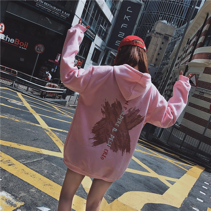 Осенне зимняя флисовая толстовка с капюшоном Harajuku пуловер принтом толстые