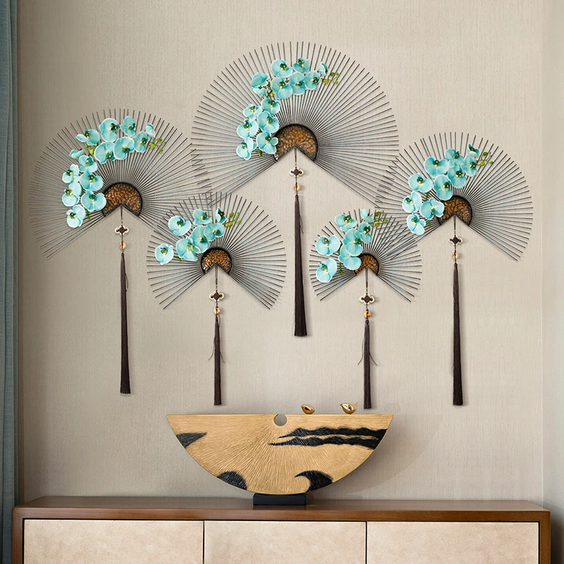 

Living Room Corridor Wall Ornament Hanging Shelf Modern 3D Wall Hanging Industrial Decoration Metal Fan Wall Decor With Flower