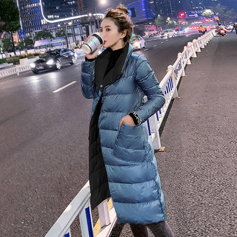 Fitaylor, Женская двухсторонняя длинная куртка, зимняя двубортная теплая парка, белое пуховое пальто