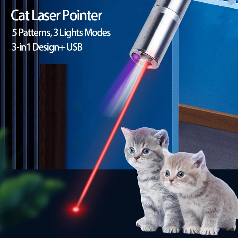 

Pet Toy USB Rechargeable 3 In 1 Funny Cat Chaser Stick Mini Flashlight Red LED Laser Pointer Funny Cat Pen Pet Supplies Dropship