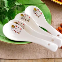 ceramic soup spoon japanese white lucky cat bone china dinnerware restaurant household kitchen supplies tableware kitchen