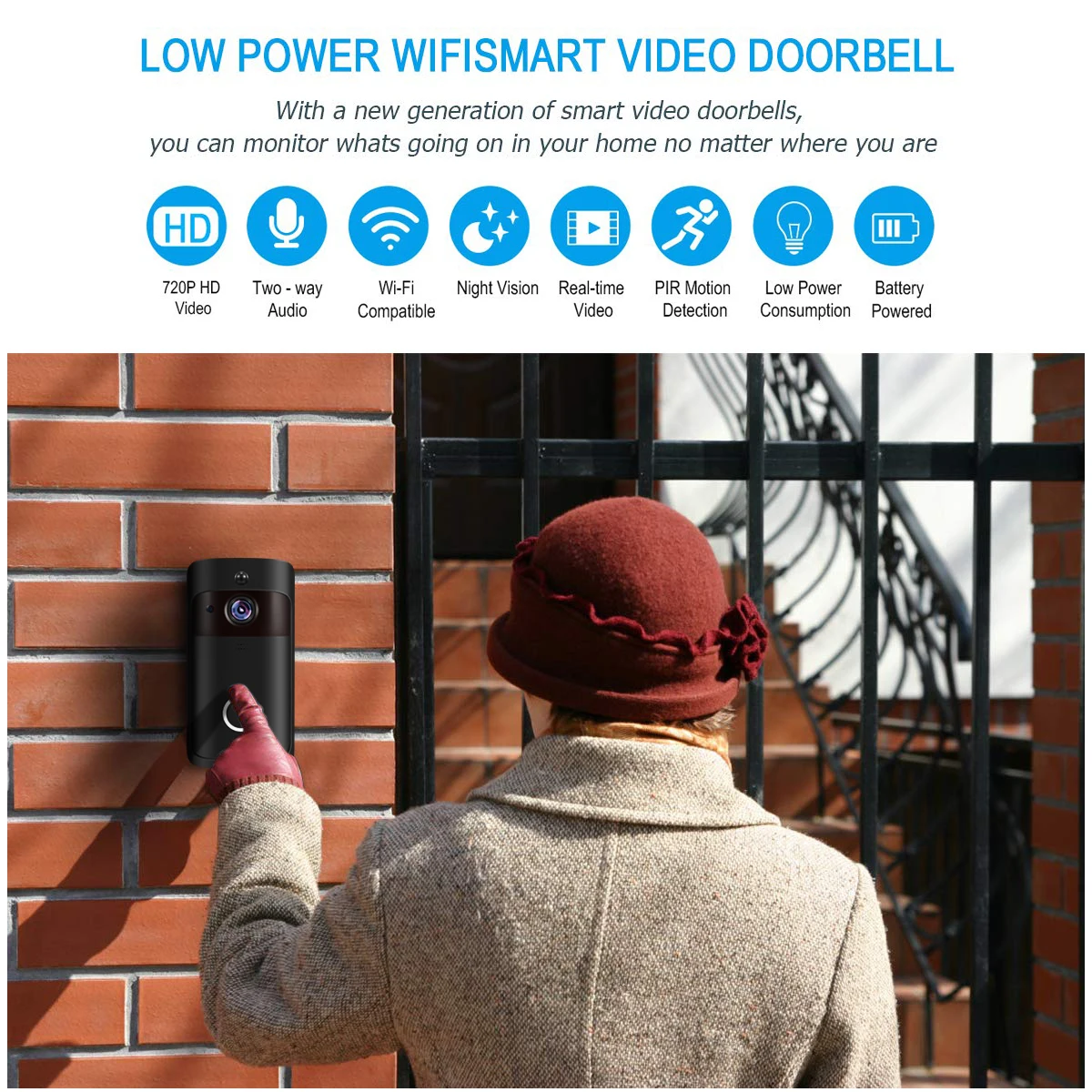 Wi-Fi, видеопереговорное устройство глазок дверной звонок, камера перезвон 1080P HD ИК Ночное видение 160 градусов Беспроводной удаленно