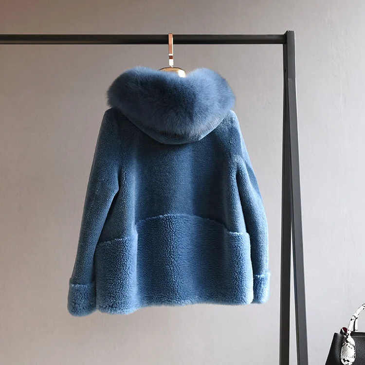 OFTBUY пальто с натуральным мехом, зимняя женская куртка, Воротник из натурального Лисьего меха, капюшон, шерсть, тканая верхняя одежда, плюшевый флис