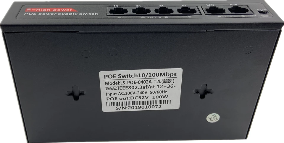 Ip-камера видеонаблюдения 6 портов 48 В 4 PoE коммутатор Ethernet 120 Вт IEEE802.3af/at 1 2 +/3