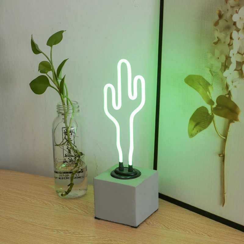 Неоновая стеклянная вывеска в виде кактуса рекламная 3D неоновая лампа