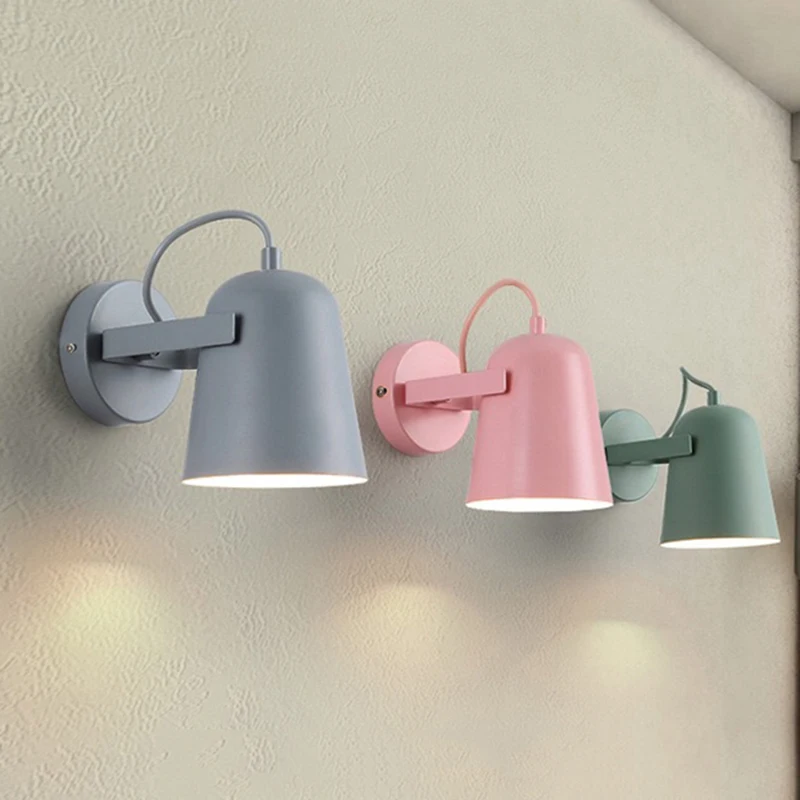 

Nordic Macaron Colorful LED wall lamp Simple Bedroom Bedside luminaria Indoor home decor wrought iron wall light adjustable бра