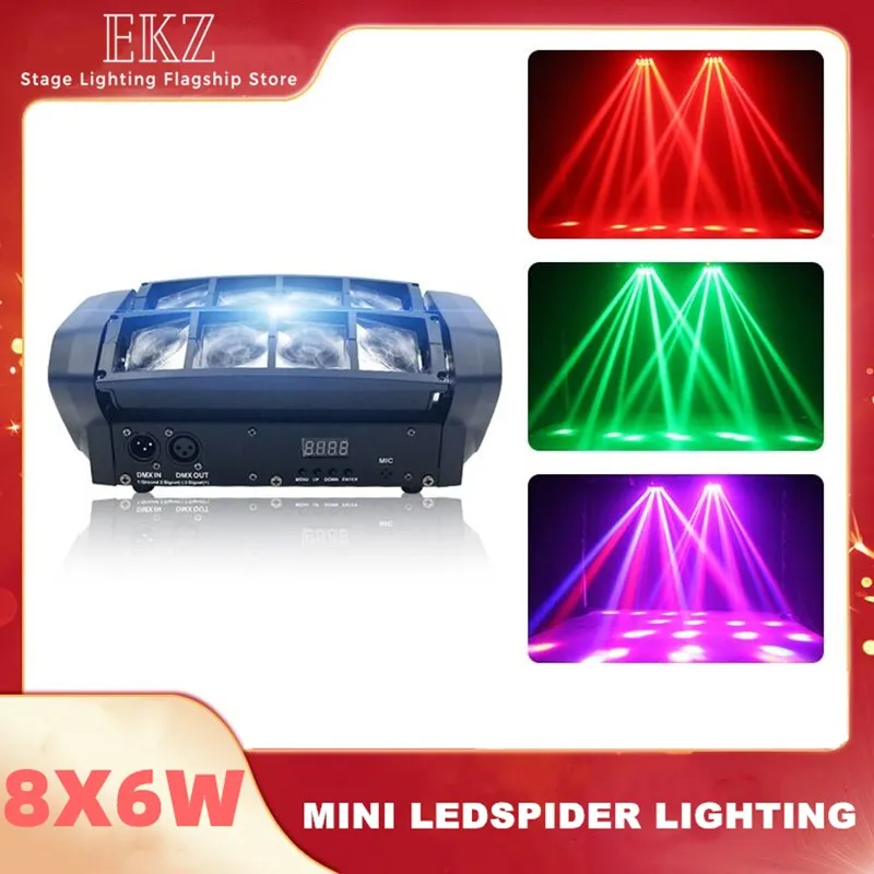 Free Shipping High Quality 8X6W RGBW Mini Led Spider Light DMX512  Moving Head Lights For Dj Stage Club  Disco  KTV Party