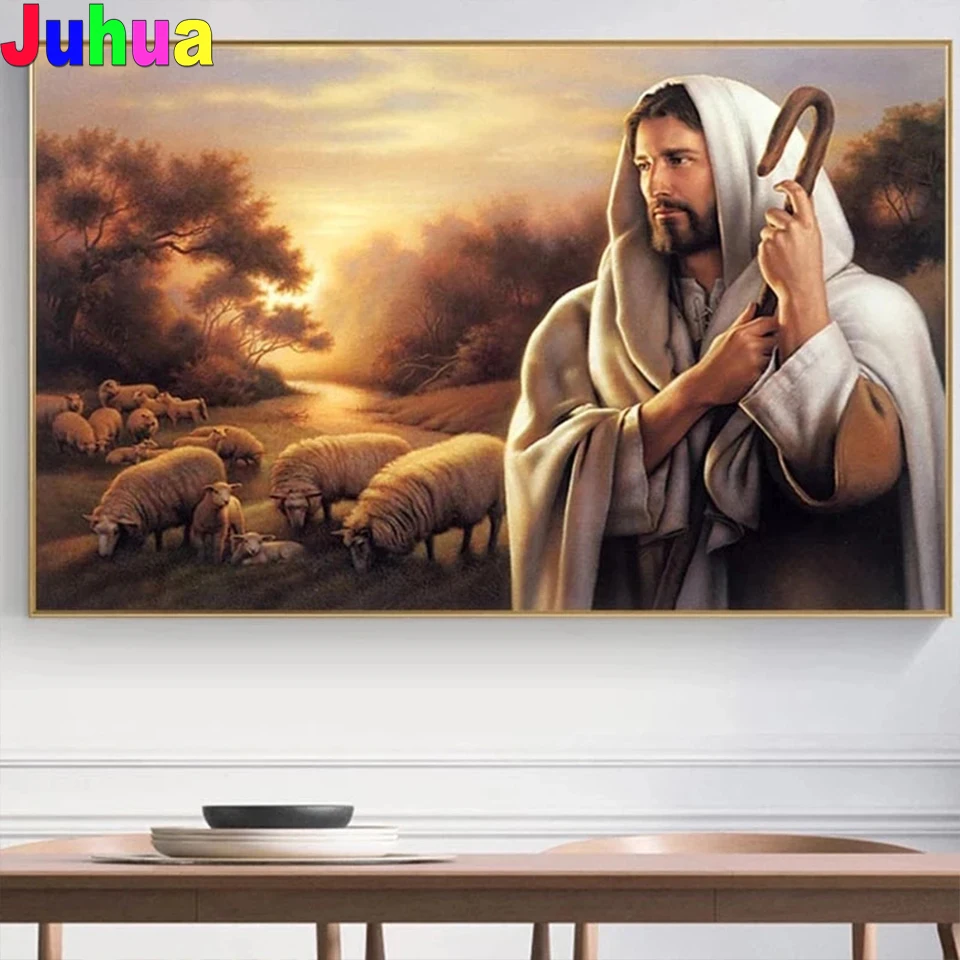

Jesus Herding The Sheep 5D DIY Diamond Painting Full drill religious Diamond Embroidery Mosaic home decor drop shipping