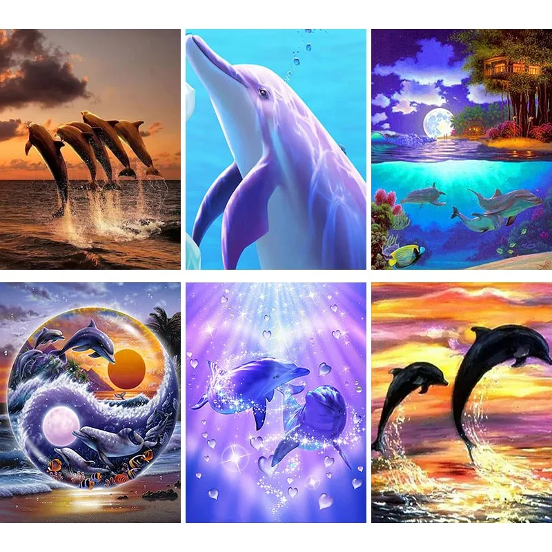 

Full Diamond Art Painting Dolphin Jumping From The Sea 5D DIY Cross Stitch Rhinestones Square Or Round Diamond Animal Decor O49