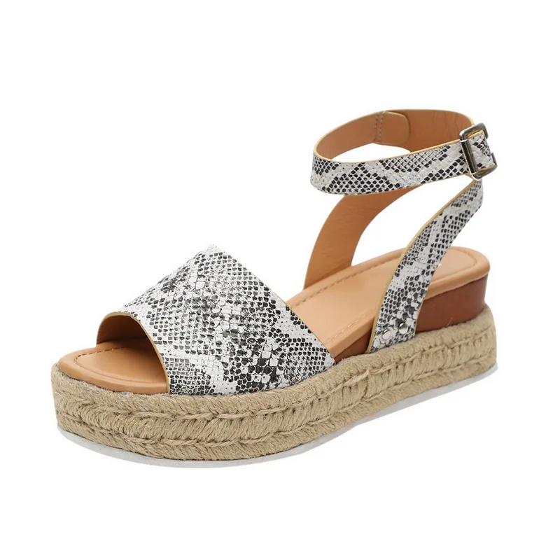 Snake color B Puimentiua/летние босоножки на платформе; коллекция года; Модные женские сандалии; обувь на танкетке; повседневные женские черные босоножки на платформе с открытым носком; большой размер 43 - Цвет: Snake color B