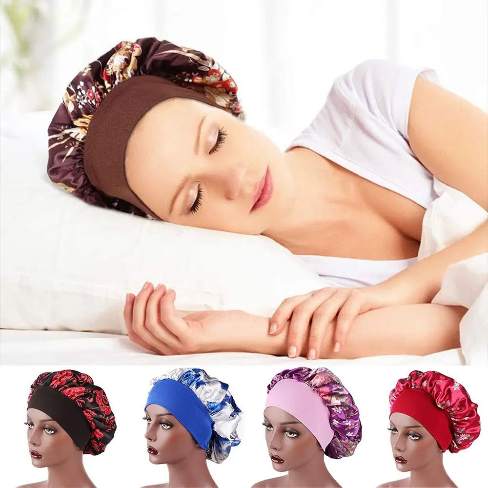 

Soft Satin Bonnet Women Elastic Wide Band Night Sleep Hat Head Wrap Chemo Caps