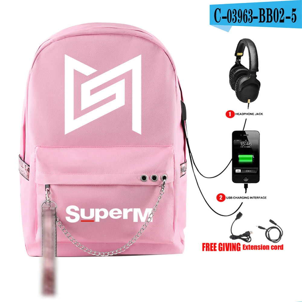 SuperM рюкзак KPOP крутой логотип команды стильный с подвесным орнаментом с USB молнией модный рюкзак для путешествий - Цвет: BB02