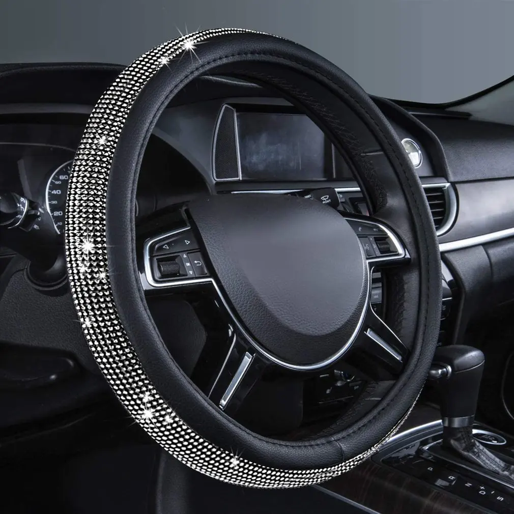 

Steering Wheel Cover Gorious Rhinestones Leather Universal Diamond Leather Steering Wheel Cover For Cars Trucks