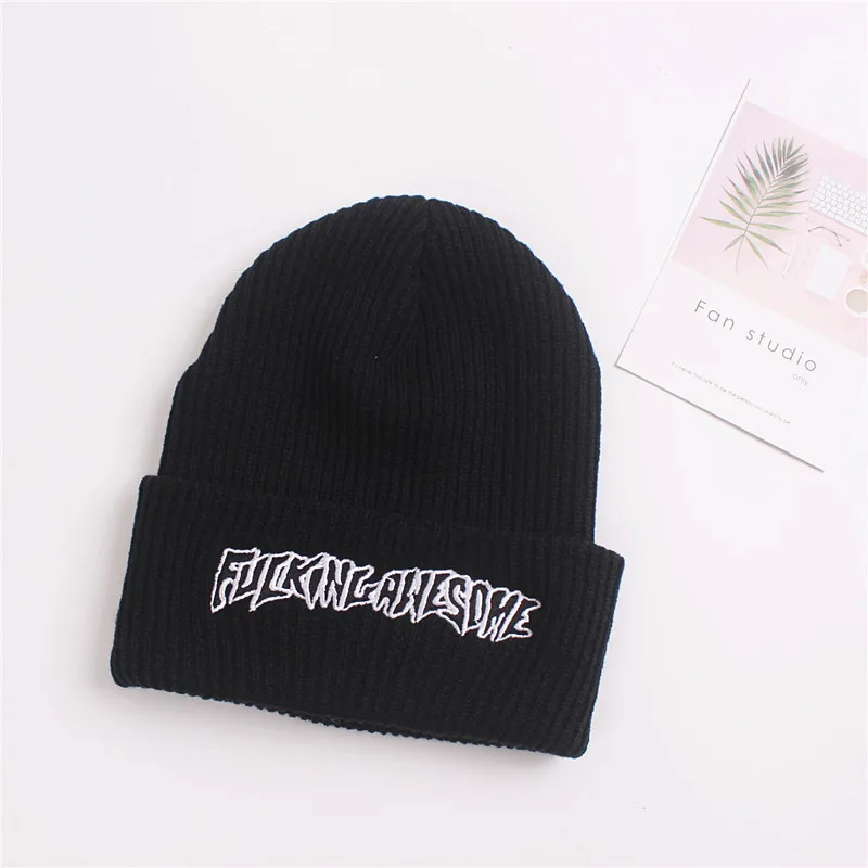 

Hat Men Women FUC Awesome Embroidery Winter Beanies Knit Turban Skullies Streetwear Hip Hop Bone 2019 Korean Bini Czapka Zimowa
