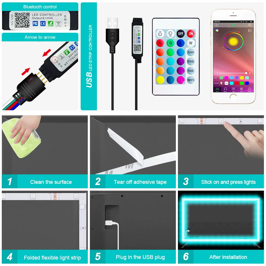 USB LED strip Light RGB 5050 Wifi Infrared Bluetooth Control Flexible With Diode DC 5V TV Backlight Suitable For Home | Лампы и