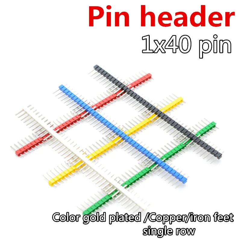 

10pcs Color gold plated Copper iron feet 1X40 PIN Single Row MALE 2.54MM PITCH PIN Header connector 1X40PIN 1*40 40p FOR PCB