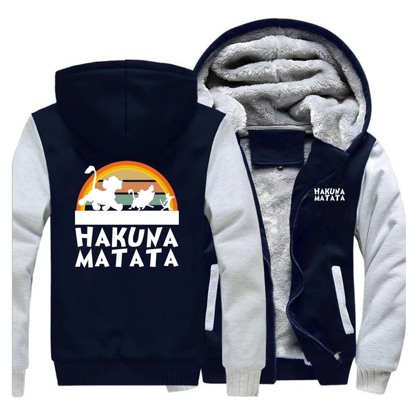 Мужская зимняя куртка из плотного флиса с изображением короля льва капюшоном в