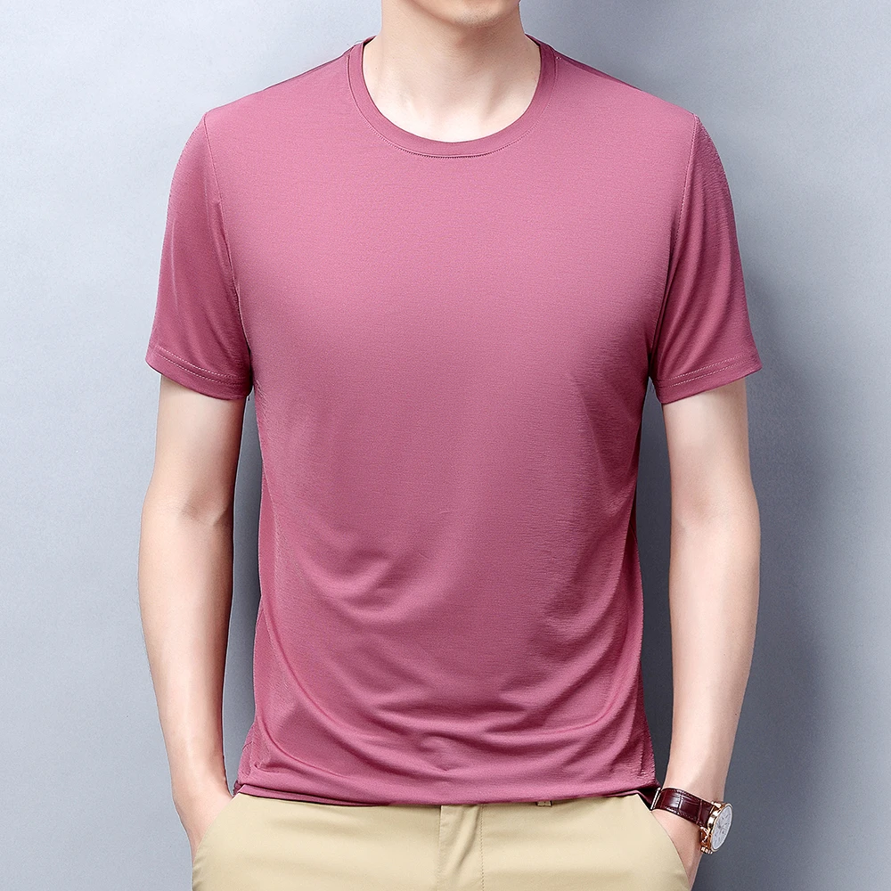 

High Quality Ice Silk Tops Summer t Shirt 2021 For Men Round Neck Solid Color Plain Short Sleeve Casual Fashion Men Clothes